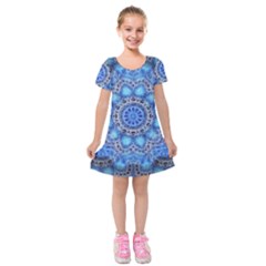 Fractal Mandala Abstract Kids  Short Sleeve Velvet Dress by Wegoenart