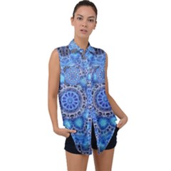 Fractal Mandala Abstract Sleeveless Chiffon Button Shirt