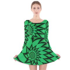 The Fourth Dimension Fractal Long Sleeve Velvet Skater Dress by Wegoenart