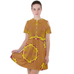 Abstract Fractal Pattern Washed Out Short Sleeve Shoulder Cut Out Dress 