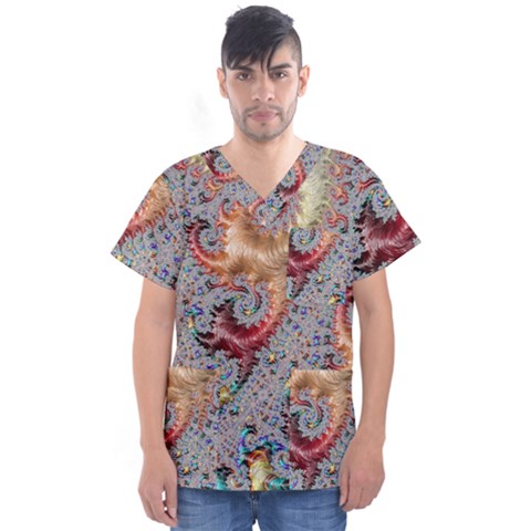 Fractal Artwork Design Pattern Men s V-neck Scrub Top by Wegoenart