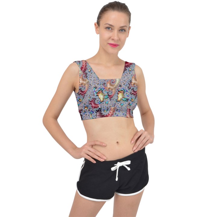 Fractal Artwork Design Pattern V-Back Sports Bra