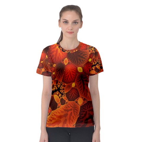 Leaf Autumn Nature Background Women s Sport Mesh Tee by Wegoenart