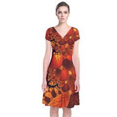 Leaf Autumn Nature Background Short Sleeve Front Wrap Dress by Wegoenart