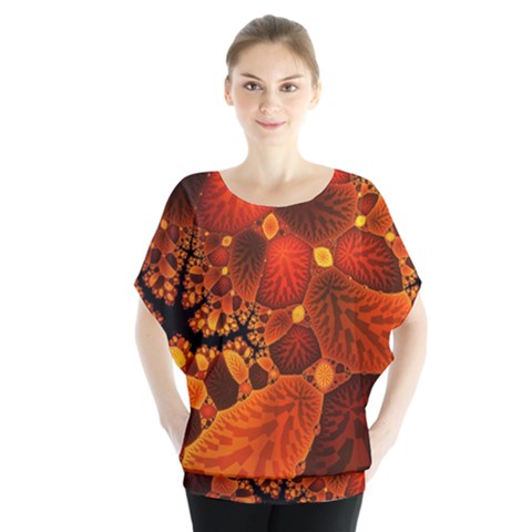 Leaf Autumn Nature Background Batwing Chiffon Blouse by Wegoenart