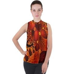 Leaf Autumn Nature Background Mock Neck Chiffon Sleeveless Top