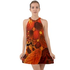 Leaf Autumn Nature Background Halter Tie Back Chiffon Dress by Wegoenart