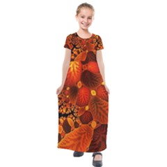 Leaf Autumn Nature Background Kids  Short Sleeve Maxi Dress by Wegoenart