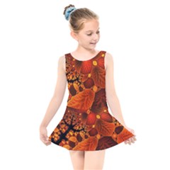 Leaf Autumn Nature Background Kids  Skater Dress Swimsuit