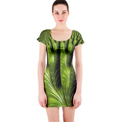 Fractal Background Abstract Green Short Sleeve Bodycon Dress by Wegoenart