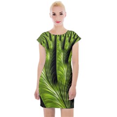 Fractal Background Abstract Green Cap Sleeve Bodycon Dress