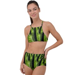 Fractal Background Abstract Green High Waist Tankini Set by Wegoenart