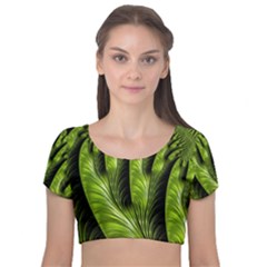 Fractal Background Abstract Green Velvet Short Sleeve Crop Top  by Wegoenart