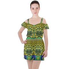 Fractal Tree Abstract Fractal Art Ruffle Cut Out Chiffon Playsuit