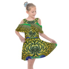 Fractal Tree Abstract Fractal Art Kids  Shoulder Cutout Chiffon Dress