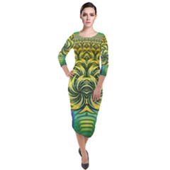 Fractal Tree Abstract Fractal Art Quarter Sleeve Midi Velour Bodycon Dress