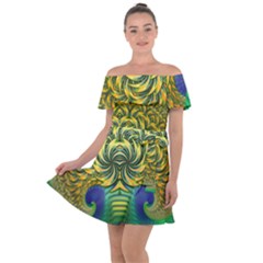 Fractal Tree Abstract Fractal Art Off Shoulder Velour Dress