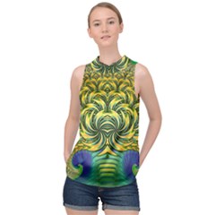 Fractal Tree Abstract Fractal Art High Neck Satin Top