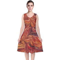 Marbled Paper Mottle Color Movement V-neck Midi Sleeveless Dress 