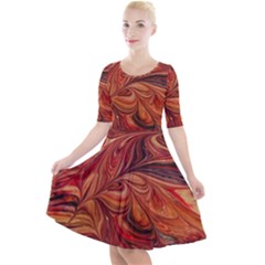 Marbled Paper Mottle Color Movement Quarter Sleeve A-line Dress by Wegoenart