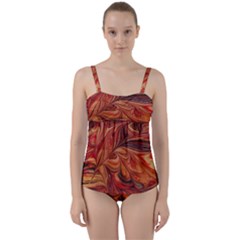 Marbled Paper Mottle Color Movement Twist Front Tankini Set by Wegoenart