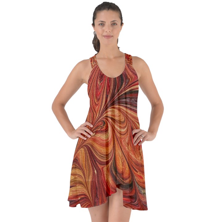 Marbled Paper Mottle Color Movement Show Some Back Chiffon Dress