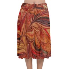 Marbled Paper Mottle Color Movement Velvet Flared Midi Skirt