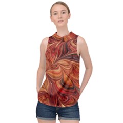 Marbled Paper Mottle Color Movement High Neck Satin Top