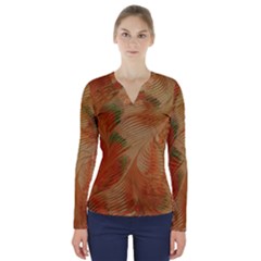 Mottle Color Movement Colorful V-neck Long Sleeve Top by Wegoenart