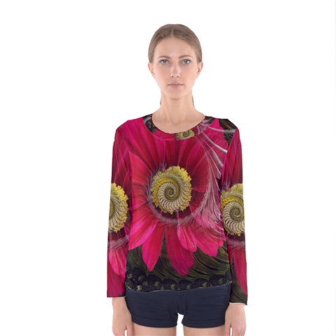 Fantasy Flower Fractal Blossom Women s Long Sleeve Tee by Wegoenart