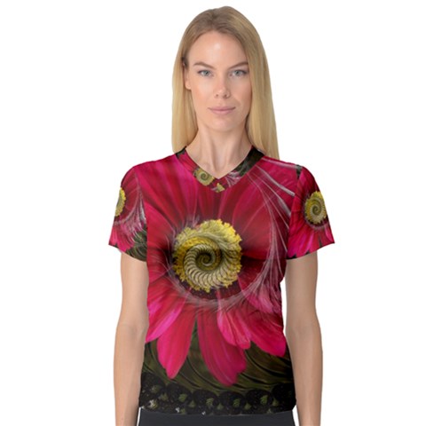 Fantasy Flower Fractal Blossom V-neck Sport Mesh Tee by Wegoenart