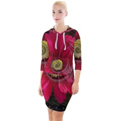 Fantasy Flower Fractal Blossom Quarter Sleeve Hood Bodycon Dress