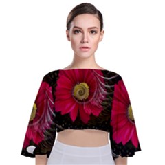 Fantasy Flower Fractal Blossom Tie Back Butterfly Sleeve Chiffon Top