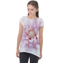 Abstract Transparent Image Flower Cap Sleeve High Low Top