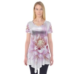 Abstract Transparent Image Flower Short Sleeve Tunic 