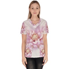 Abstract Transparent Image Flower Women s V-neck Scrub Top by Wegoenart