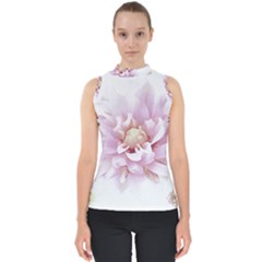 Abstract Transparent Image Flower Mock Neck Shell Top by Wegoenart