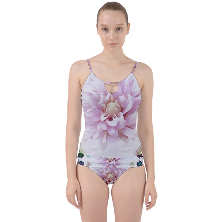 Abstract Transparent Image Flower Cut Out Top Tankini Set