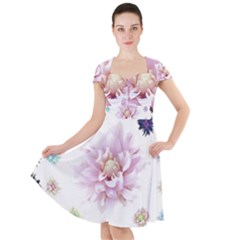 Abstract Transparent Image Flower Cap Sleeve Midi Dress by Wegoenart