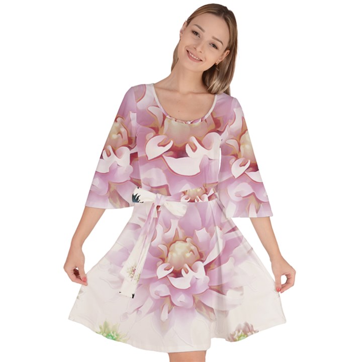 Abstract Transparent Image Flower Velour Kimono Dress