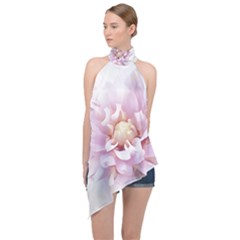 Abstract Transparent Image Flower Halter Asymmetric Satin Top by Wegoenart