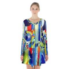 Twilight Bass No  2 Long Sleeve Velvet V-neck Dress by Azure