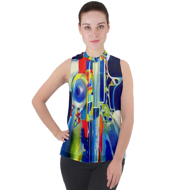 Twilight Bass No. 2 Mock Neck Chiffon Sleeveless Top