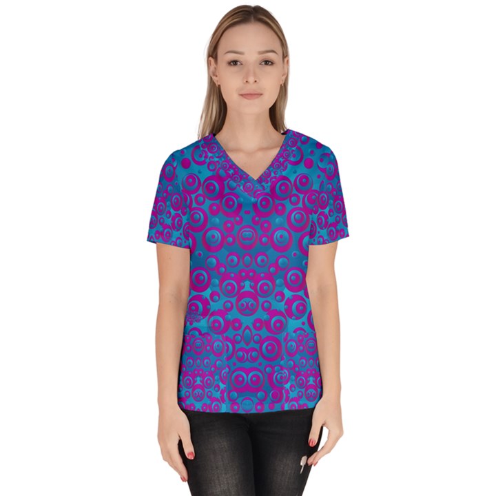 The Eyes Of Freedom In Polka Dot Women s V-Neck Scrub Top