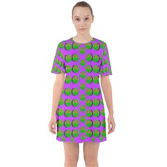 The Happy Eyes Of Freedom In Polka Dot Cartoon Pop Art Sixties Short Sleeve Mini Dress by pepitasart