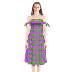 The Happy Eyes Of Freedom In Polka Dot Cartoon Pop Art Shoulder Tie Bardot Midi Dress by pepitasart