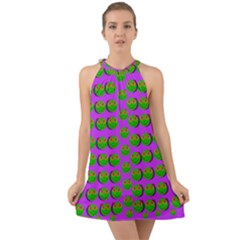 The Happy Eyes Of Freedom In Polka Dot Cartoon Pop Art Halter Tie Back Chiffon Dress