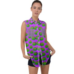 The Happy Eyes Of Freedom In Polka Dot Cartoon Pop Art Sleeveless Chiffon Button Shirt