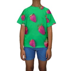 Strawberry Green Kids  Short Sleeve Swimwear by WensdaiAmbrose