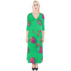 Strawberry Green Quarter Sleeve Wrap Maxi Dress by WensdaiAmbrose